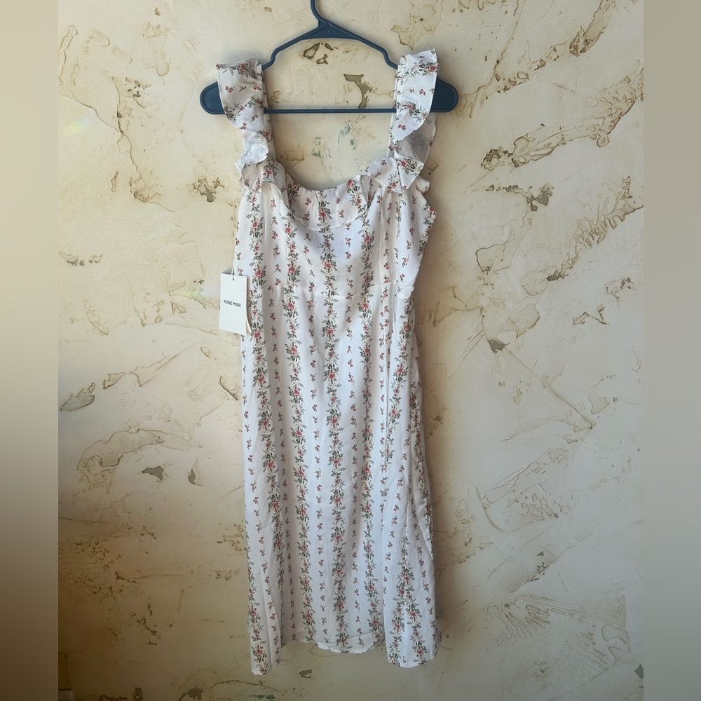 Rosie Posie NWT Sleeveless Floral Dress Large With Slit Smocked Lined 💐